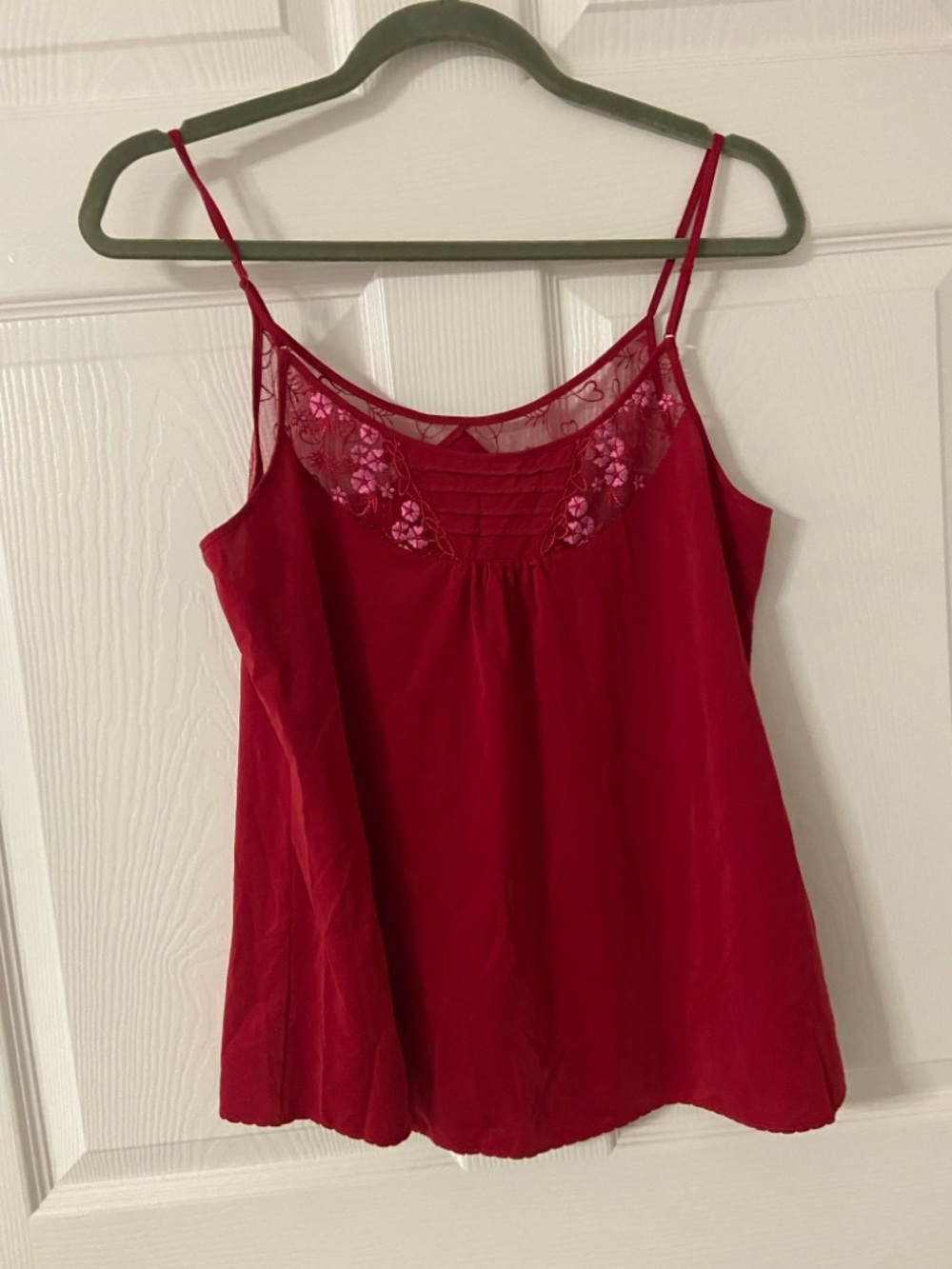 PALTAL Red Floral Embroidered Lace Trim Lingerie Top